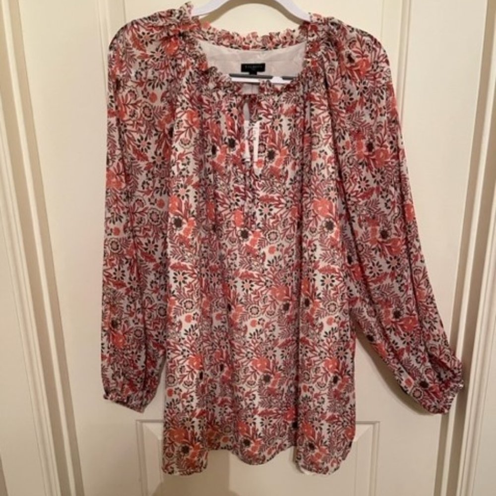 Talbots Coral and Cream Floral Peasant Blouse
